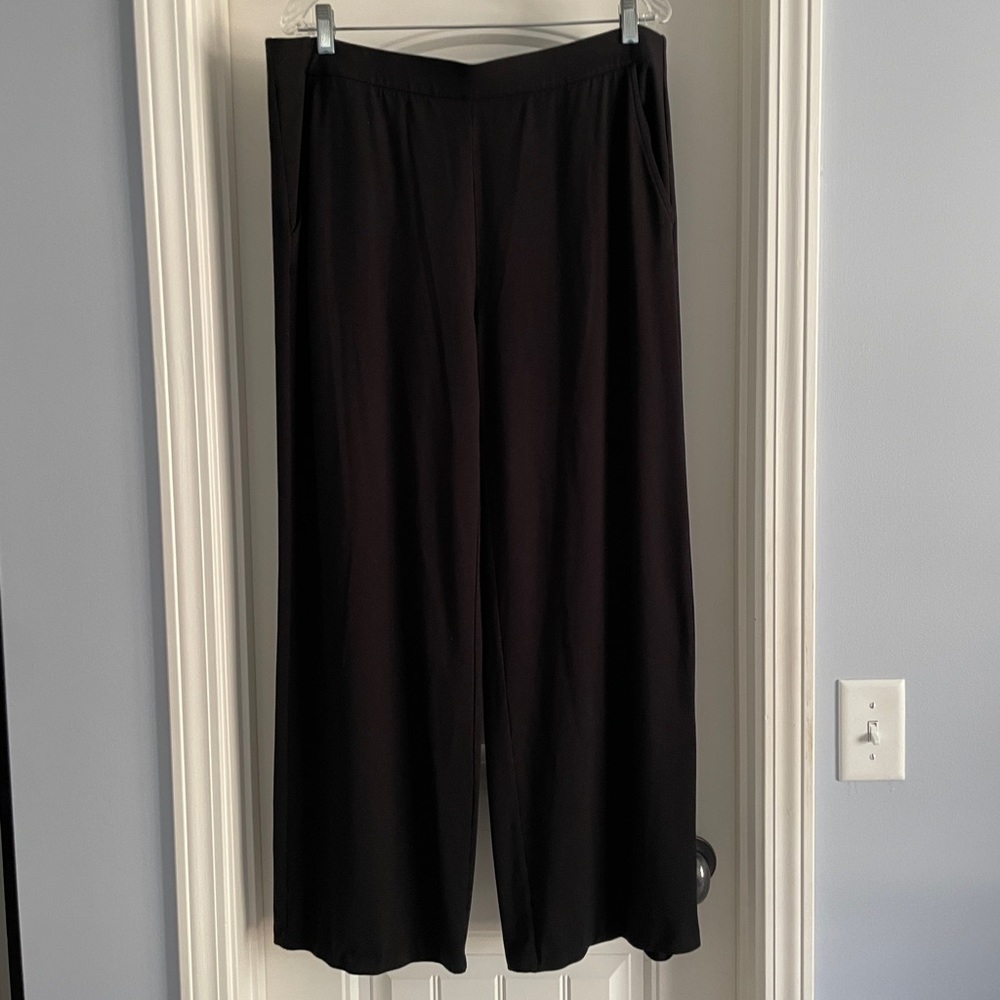 J Jill Wearever Collection Large ‘Full Leg’ Wide Leg Black Pants Stretch No Fade